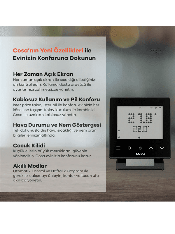 Cosa P5TR-21 Akıllı Kombi Kontrolü - Siyah Termostat 3